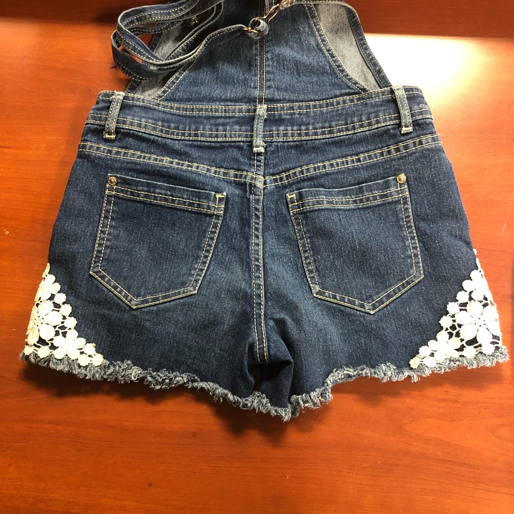 Kids Jordache Shortalls Size 10-12 Large Embroider Denim Overalls Shorts Girls - Picture 13 of 15